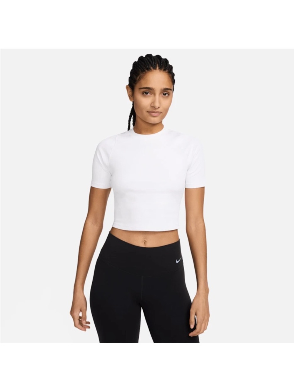 Nike Zenvy White Ribbed Short-Sleeve Cropped Top